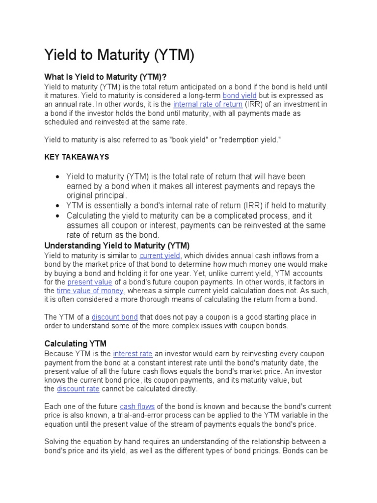 What Is Yield To Maturity (YTM) ? | PDF | Bonds (Finance) | Yield (Finance)