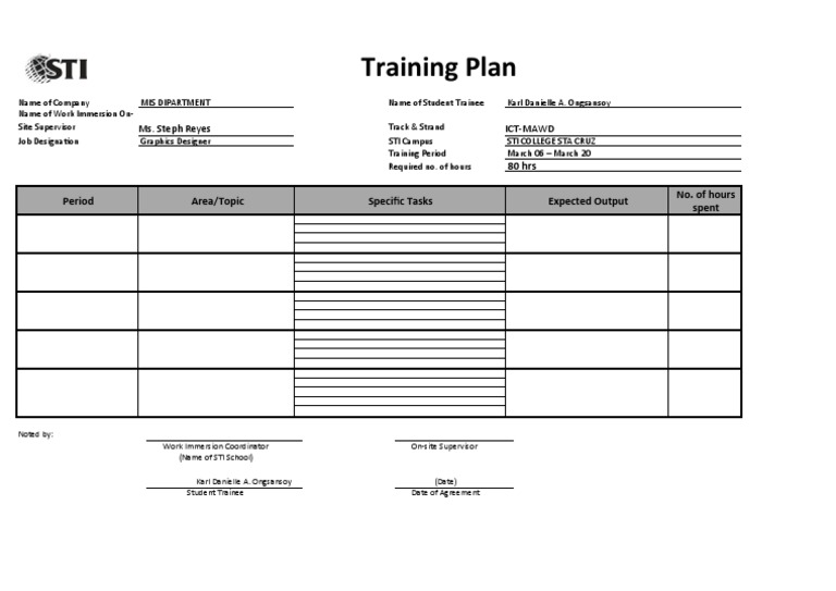 Work Immersion Training Plan for ICT | PDF