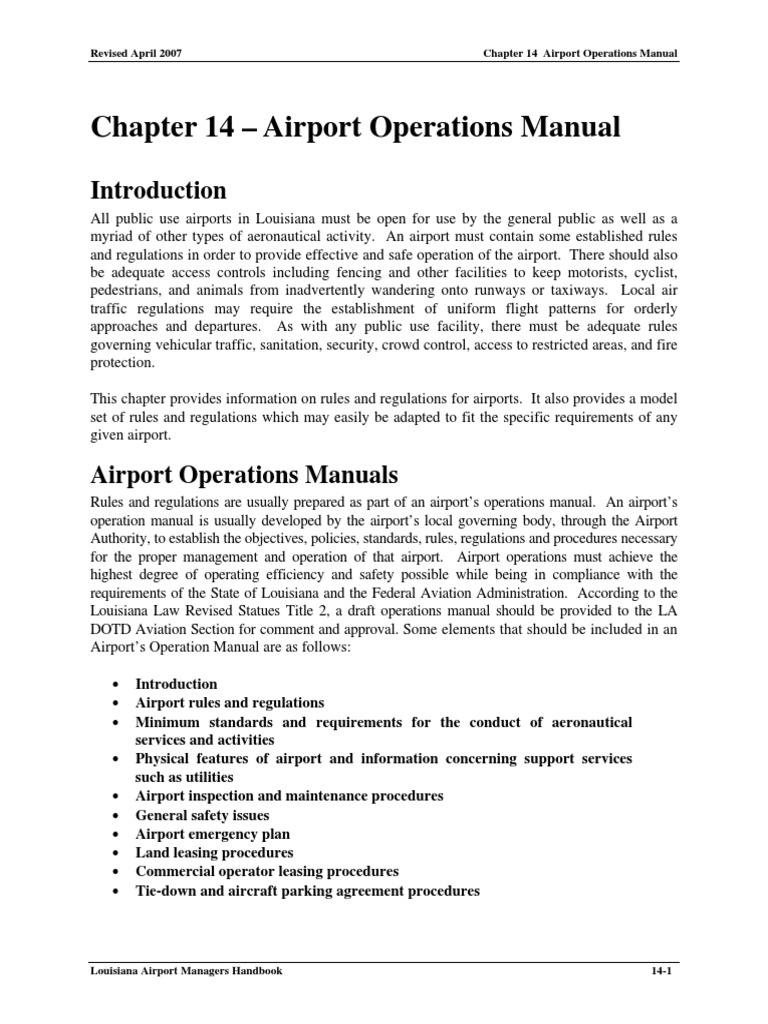 Chapt 14 Guide For Airport Operations Manual PDF Airport Runway