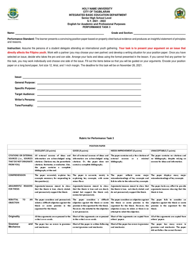 Grade 2 Position Paper Guidelines | PDF | Argument | Citation