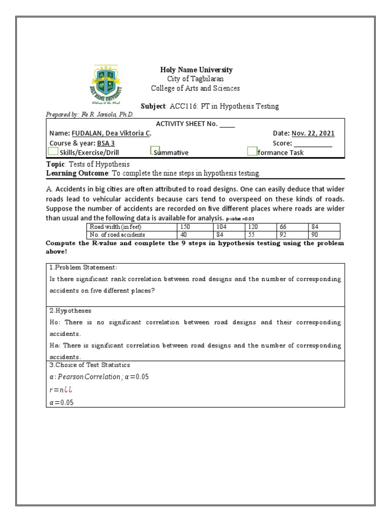 PT On Hypothesis Testing 2 | PDF | P Value | Hypothesis