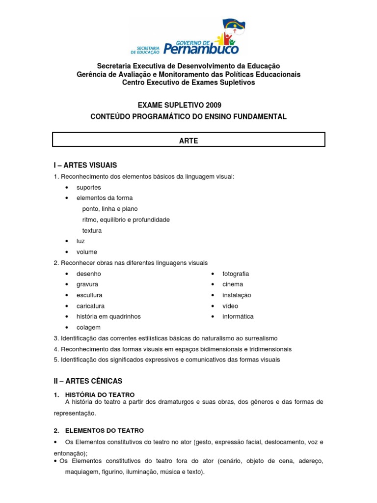 Conteúdo de Artes para Ensino Fundamental | PDF | Teatro | Pinturas