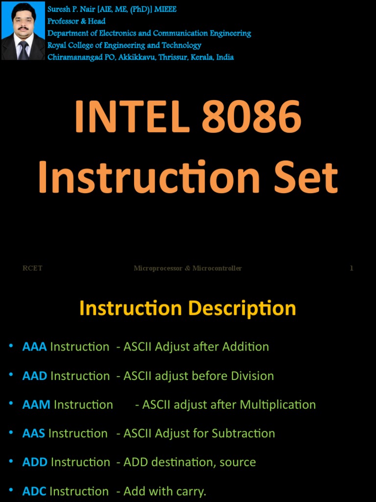 INTEL 8086 Instruction Set: Rcet Microprocessor & Microcontroller 1 ...