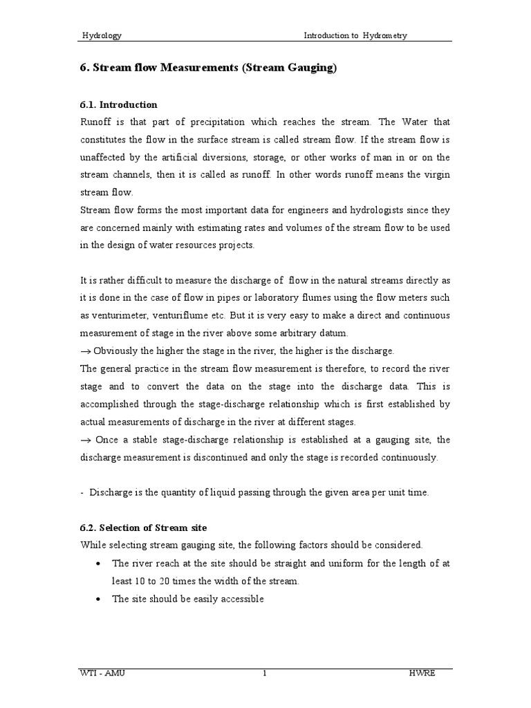 Chapter 10 Stream Flow Measurement PDF Discharge (Hydrology) River