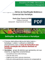 Classificação e definições de olericultura e hortaliças