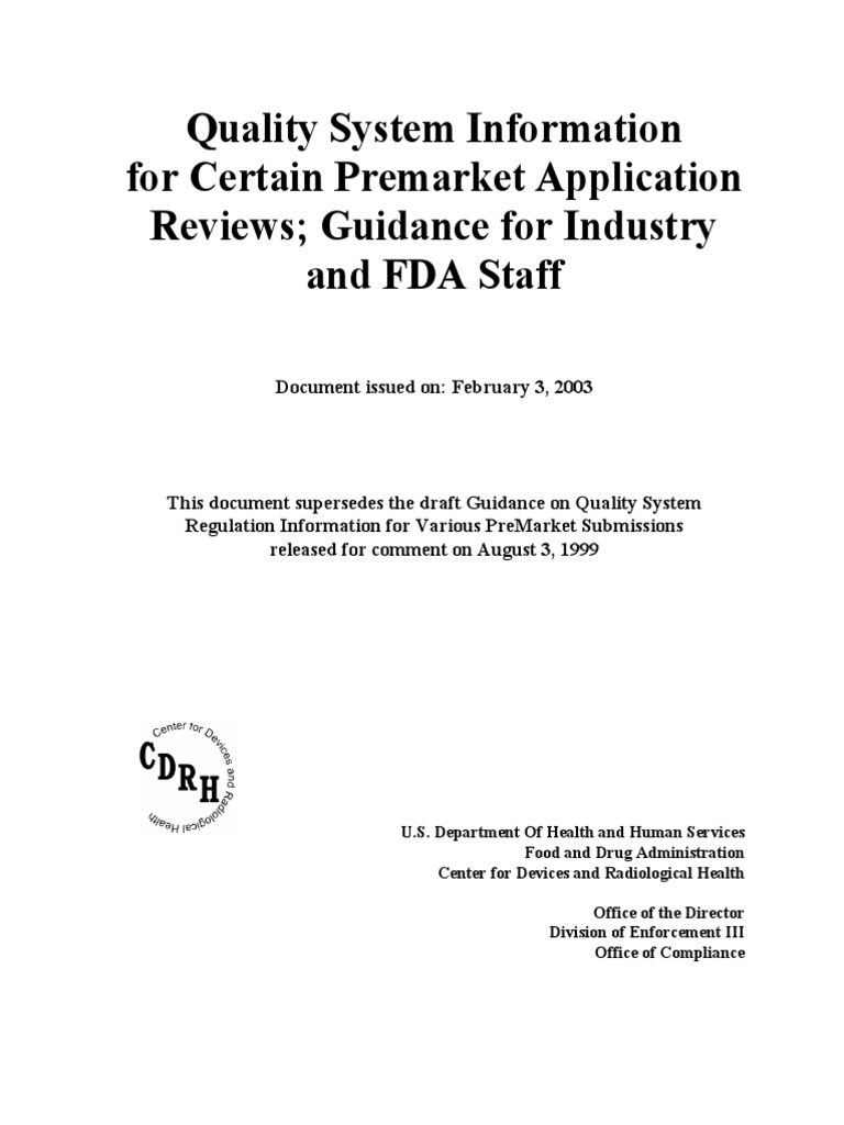 Premarket Application Reviews Guidance PDF Verification And