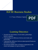 IGCSE Business Studies - Types of Business Organisation