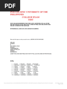 Polytechnic University of The Philippines College Exam Test