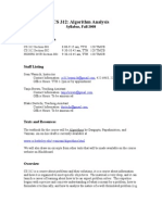 CS 312: Algorithm Analysis: Syllabus, Fall 2008