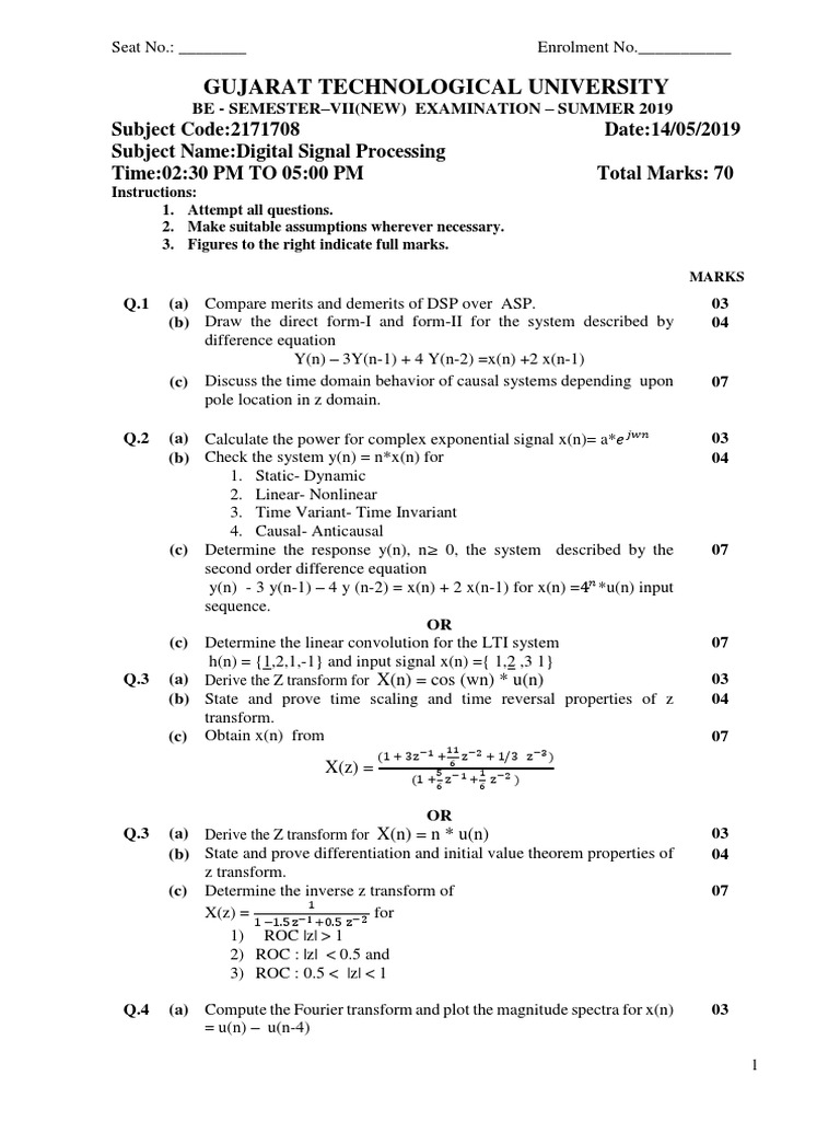 Digital Signal Processing Exam 2019 | PDF | Spectral Density ...