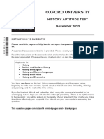 Oxford University: History Aptitude Test November 2020