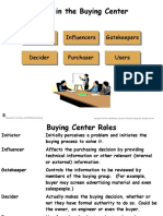 Roles in The Buying Center: Initiator Influencers Gatekeepers Decider Purchaser Users