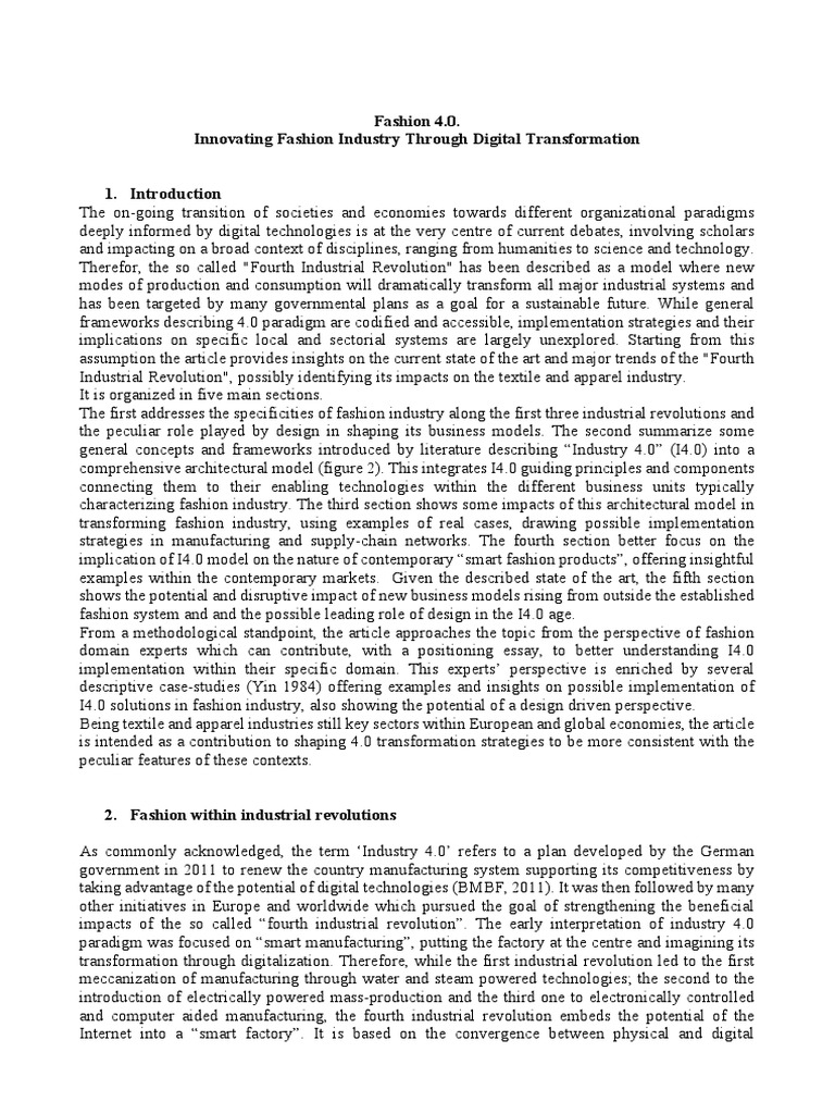 Fashion 4.0 Final Submission PDF Fashion Of Things
