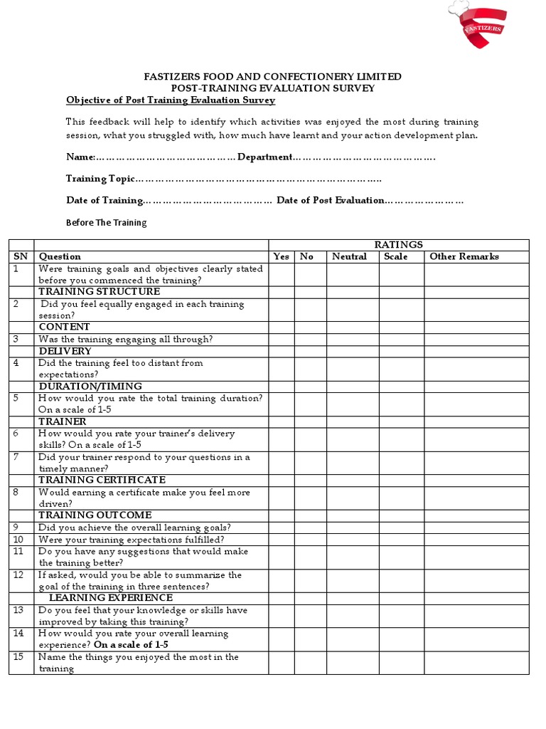 PostTraining Evaluation and Development Plan for Employees at