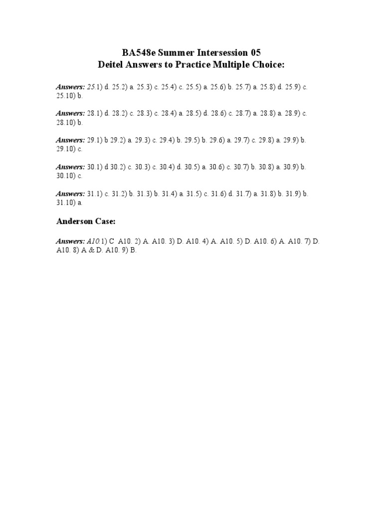 BA548e Summer Intersession 05 Deitel Answers To Practice Multiple ...