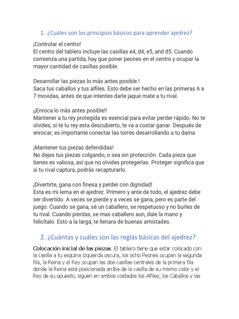 Principios y Reglas Básicas del Ajedrez | PDF | Ajedrez | Teoría de juego