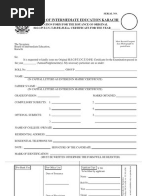 B.I.E. Certificate Form