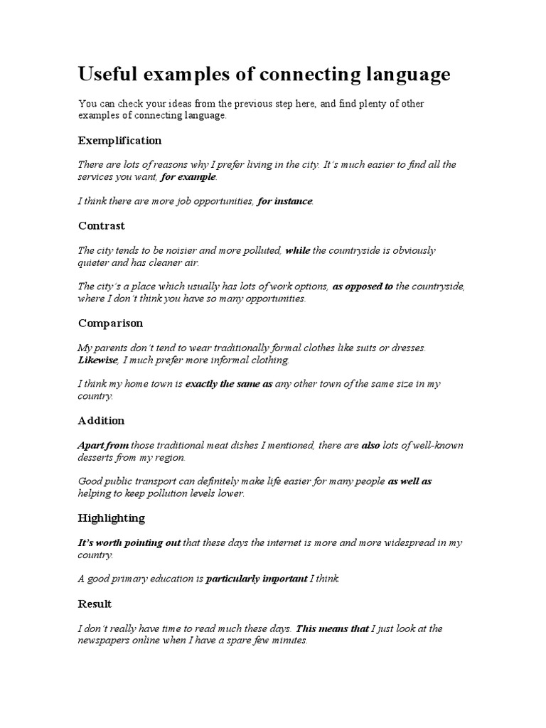 Useful Examples of Connecting Language PDF
