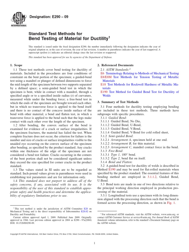 ASTM E290 - Bend Testing of Material For Ductility1 | PDF | Fracture ...