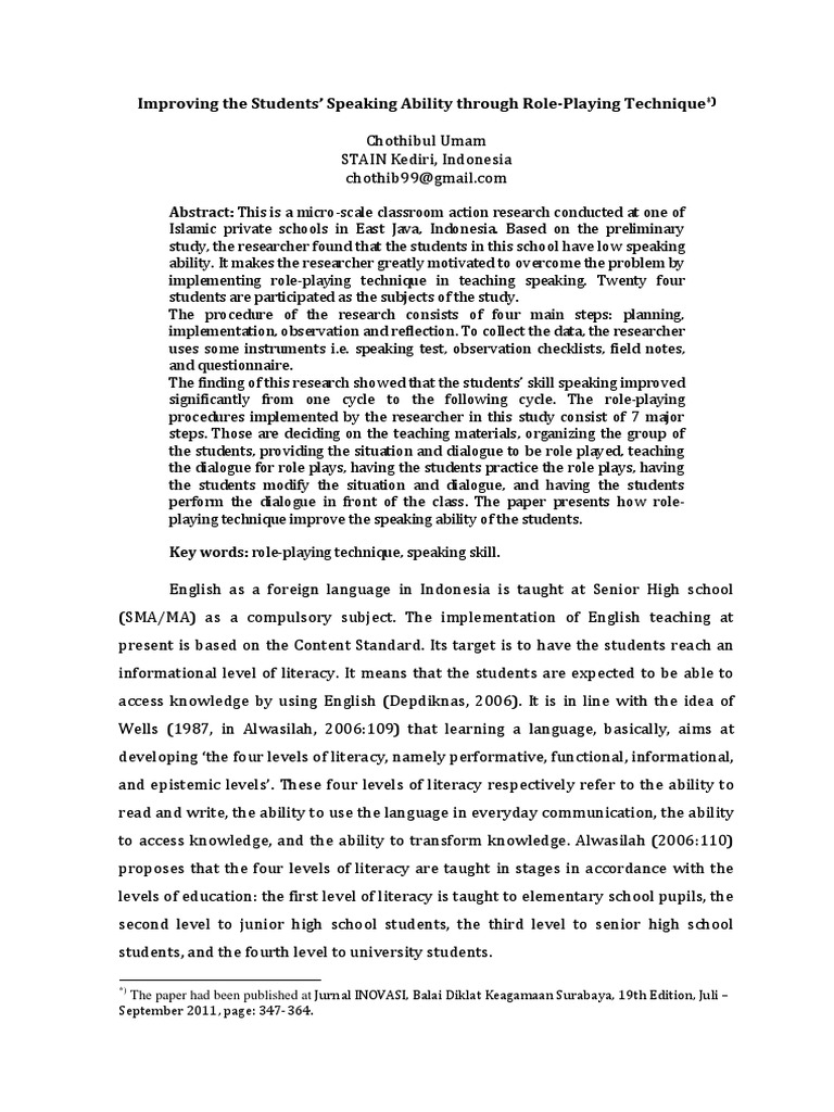 Improving Students Speaking Ability Thro | PDF | English As A Second Or ...