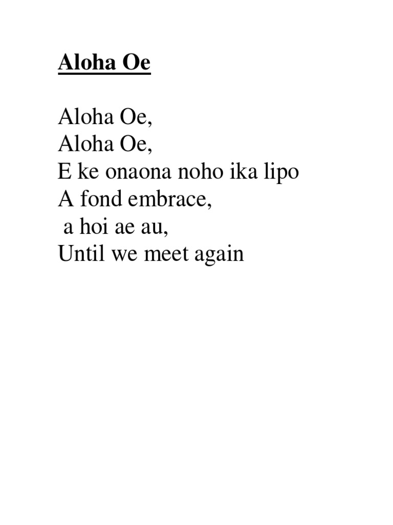 Aloha Oe Lyrics | PDF