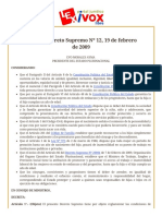 Bolivia Decreto Supremo Nº 12, 19 de Febrero de 2009