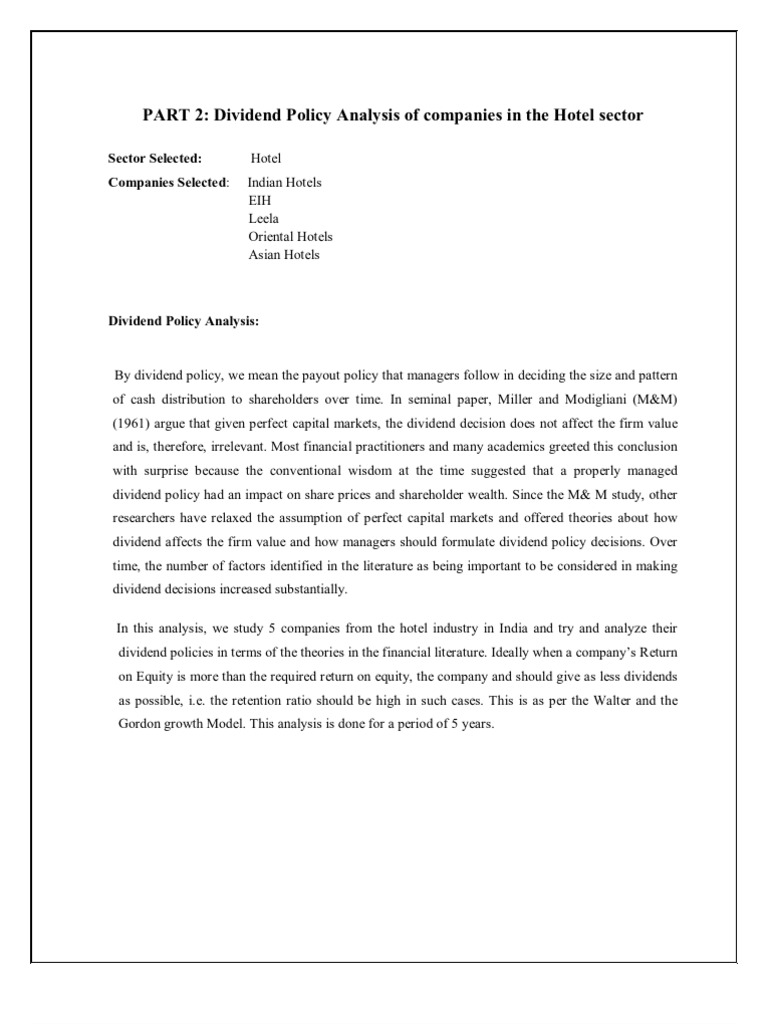 Dividend Policy Analysis Hotels Dividend Stock Market