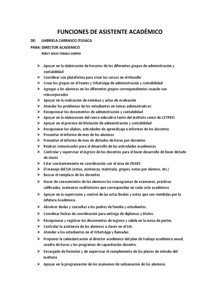Funciones del Asistente Académico | PDF