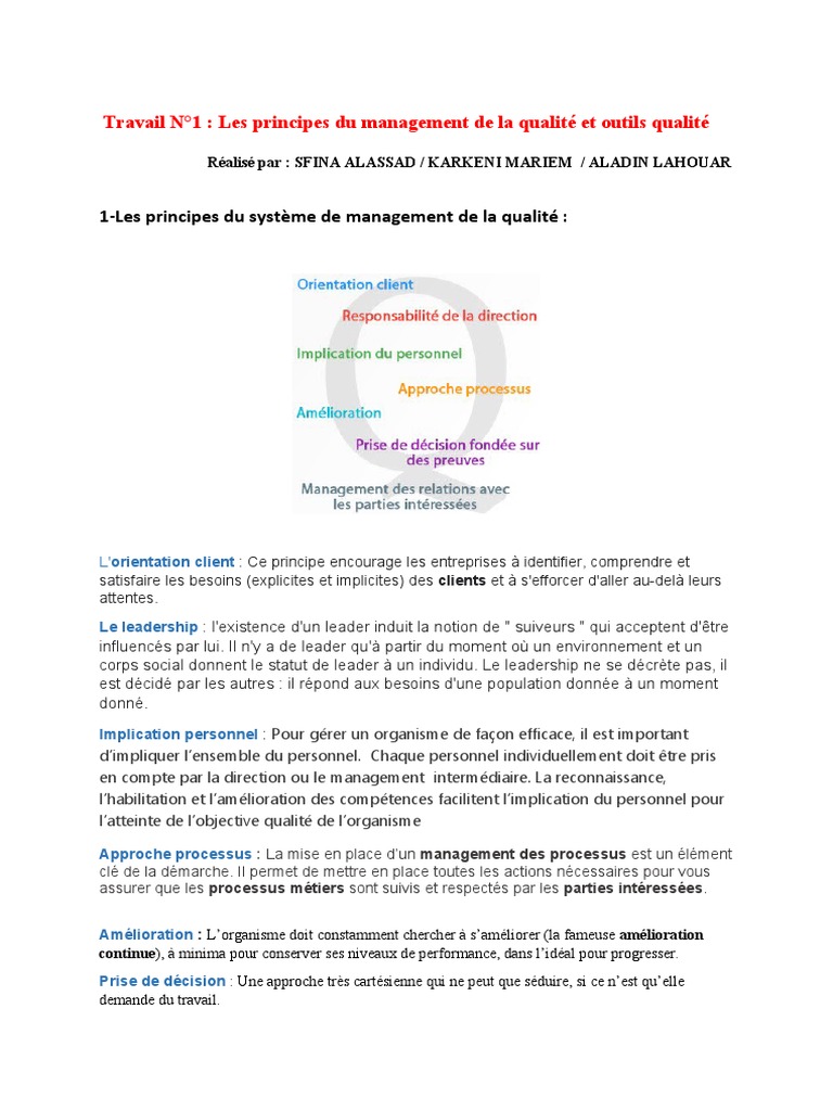 Management Qualité: Principes et Outils | PDF | Management de la ...