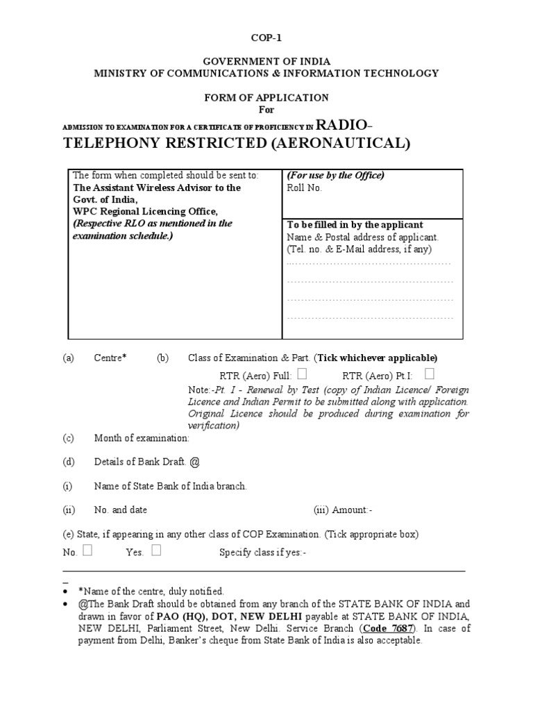 WPC RTR Form COP-I | PDF