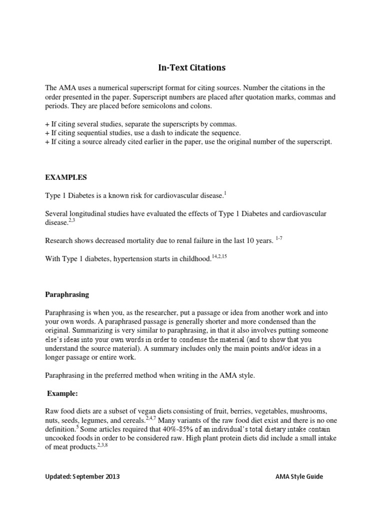 AMA Style Guide InText Citations PDF Foods Diet & Nutrition