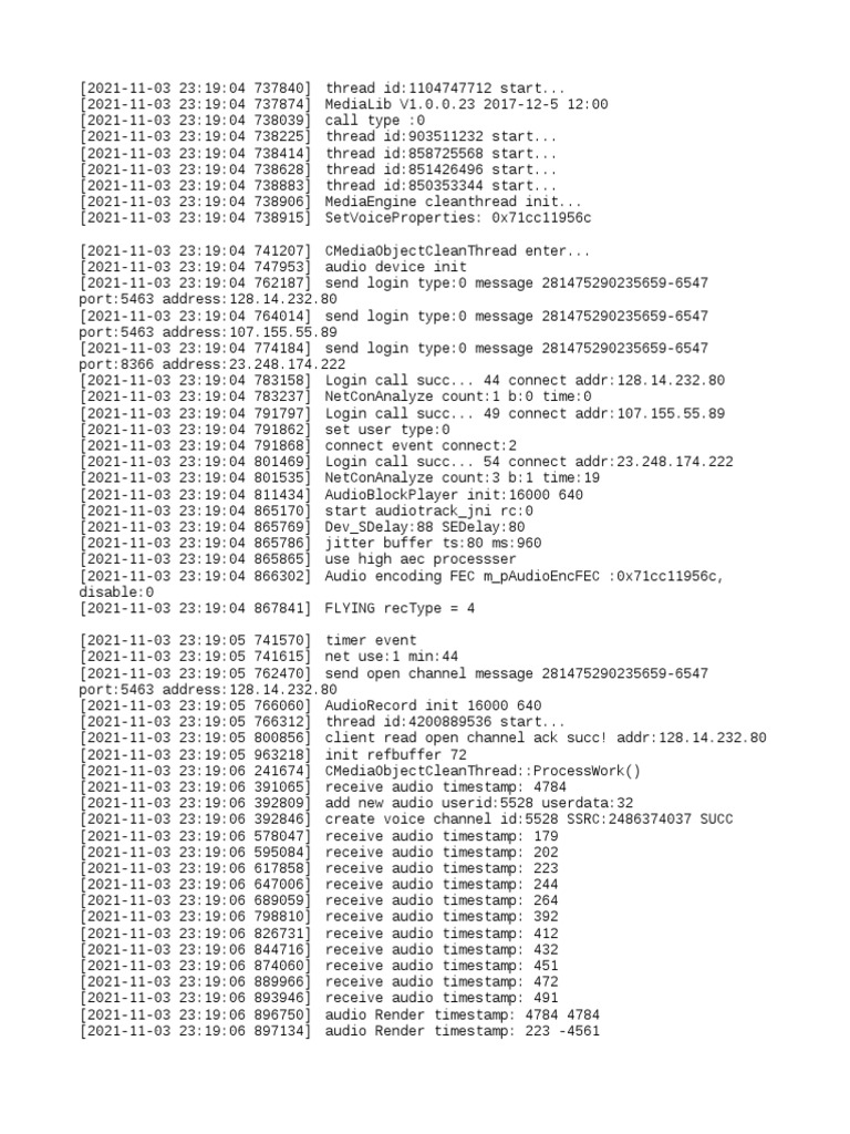 MediaEngine Audio Processing Log | PDF | Computer Networking | Network ...
