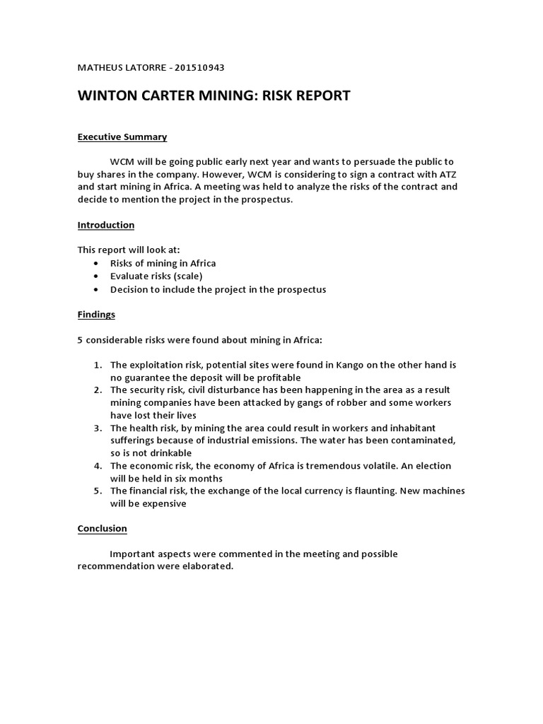 WCM Africa Mining Risk Assessment Report | PDF
