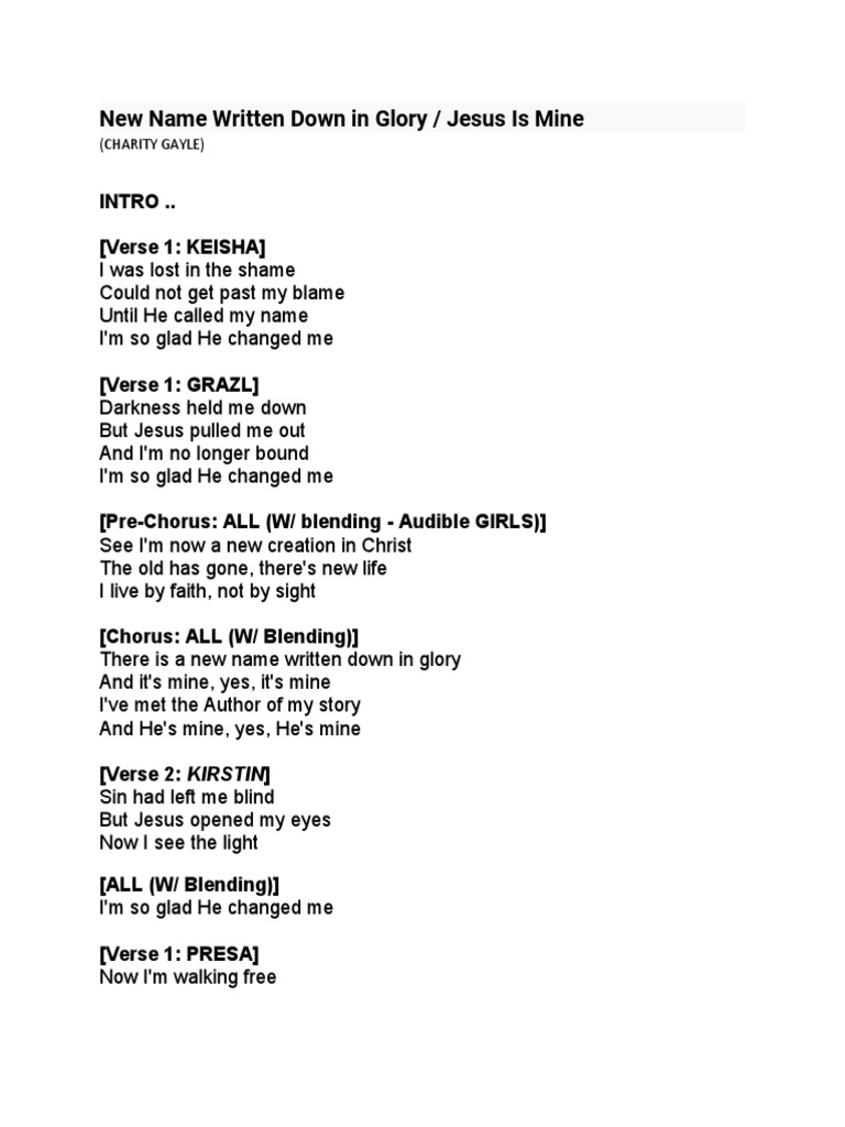 New Name Written Down in Glory / Jesus Is Mine Intro .. (Verse 1