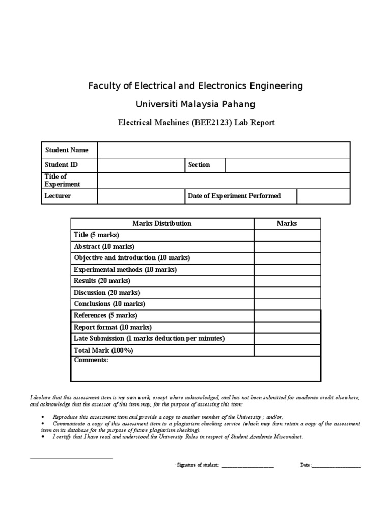 Lab Report Template BEE23  PDF  Experiment  Abstract (Summary) Inside Engineering Lab Report Template