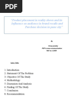 Product Placement in Reality Shows and Its Influence On Audience in Brand Recalls and Purchase Decision in Pune City"