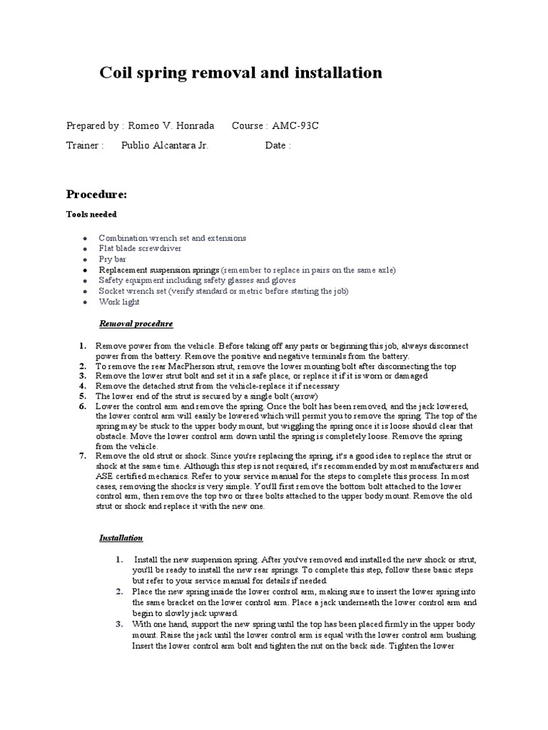 Coil Spring Removal and Installation Guide | PDF | Nut (Hardware) | Screw