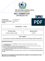 Roll Number Slip: Education Testing Council (Etc)