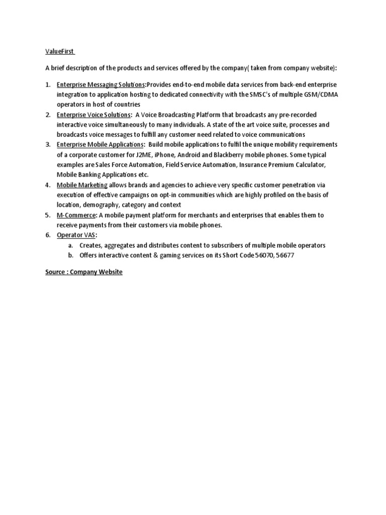 ValueFirst: Enterprise Messaging & Mobile Solutions | PDF | Technology ...