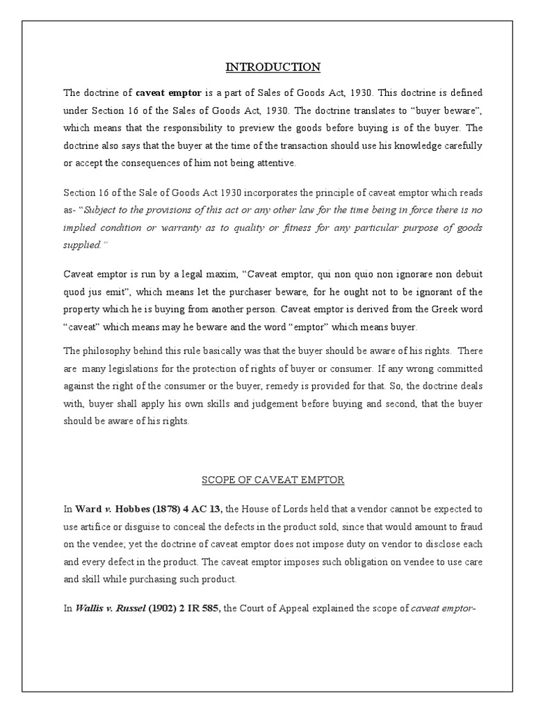 Implied Condition or Warranty As To Quality or Fitness For Any