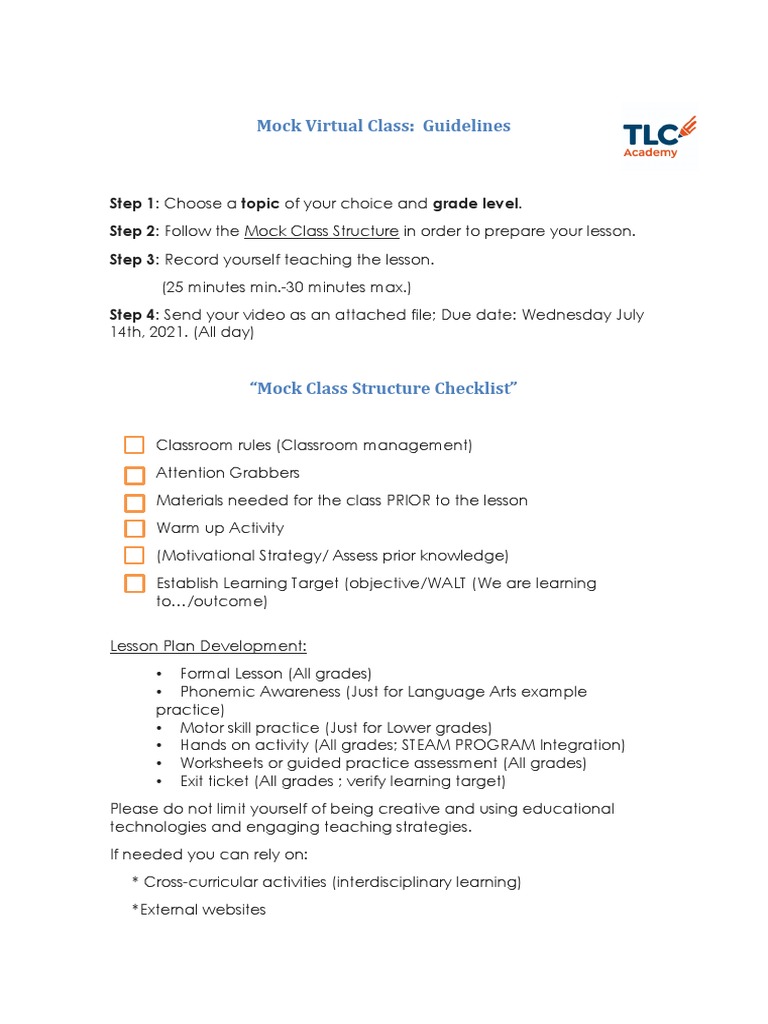 Mock Virtual Class Guidelines and Checklist | PDF | Career & Growth