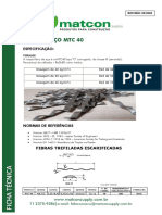 Especificação técnica de fibra de aço MTC40 para reforço de concreto