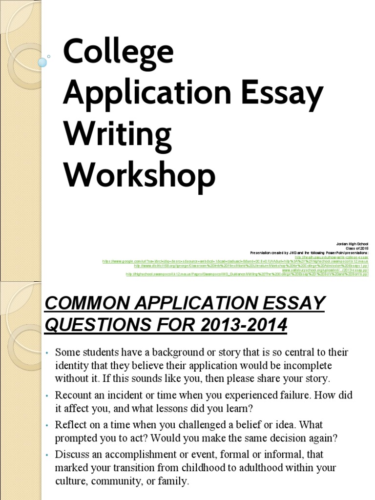 college application essay writing workshop
