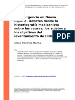 Grossi Florencia Marina (2013) - La Insurgencia en Nueva España. Debates Desde La Historiografía Mexicanista Sobre Las Causas, Los Suje (... )