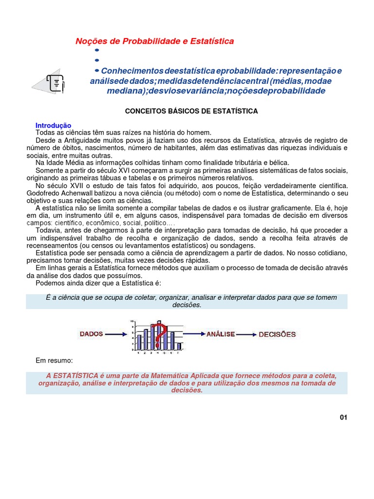 Noções de Probabilidade e Estatística | PDF | Estatísticas | Método ...