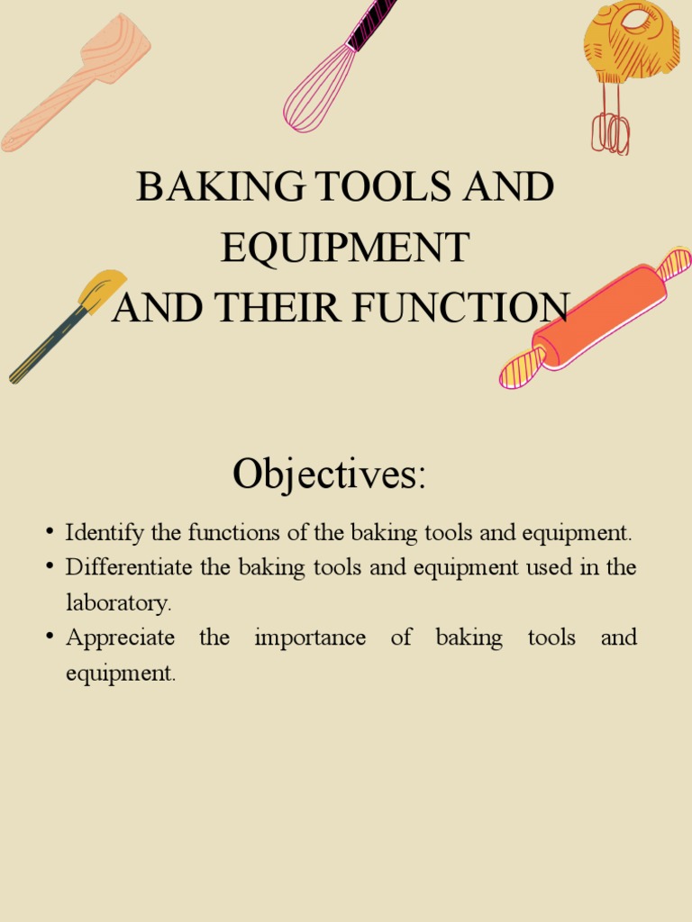 Baking Tools and Equipment and Their Function PDF Cakes Cooking