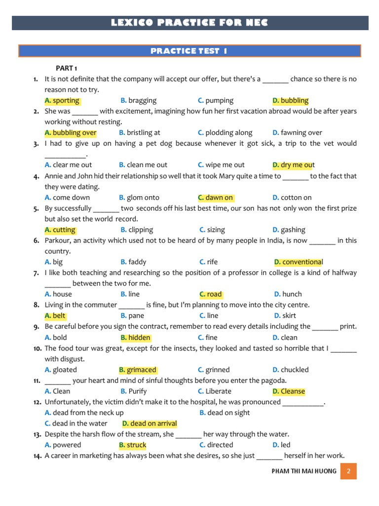 LEXICO PRACTICE FOR NEC Test 1-4 | PDF