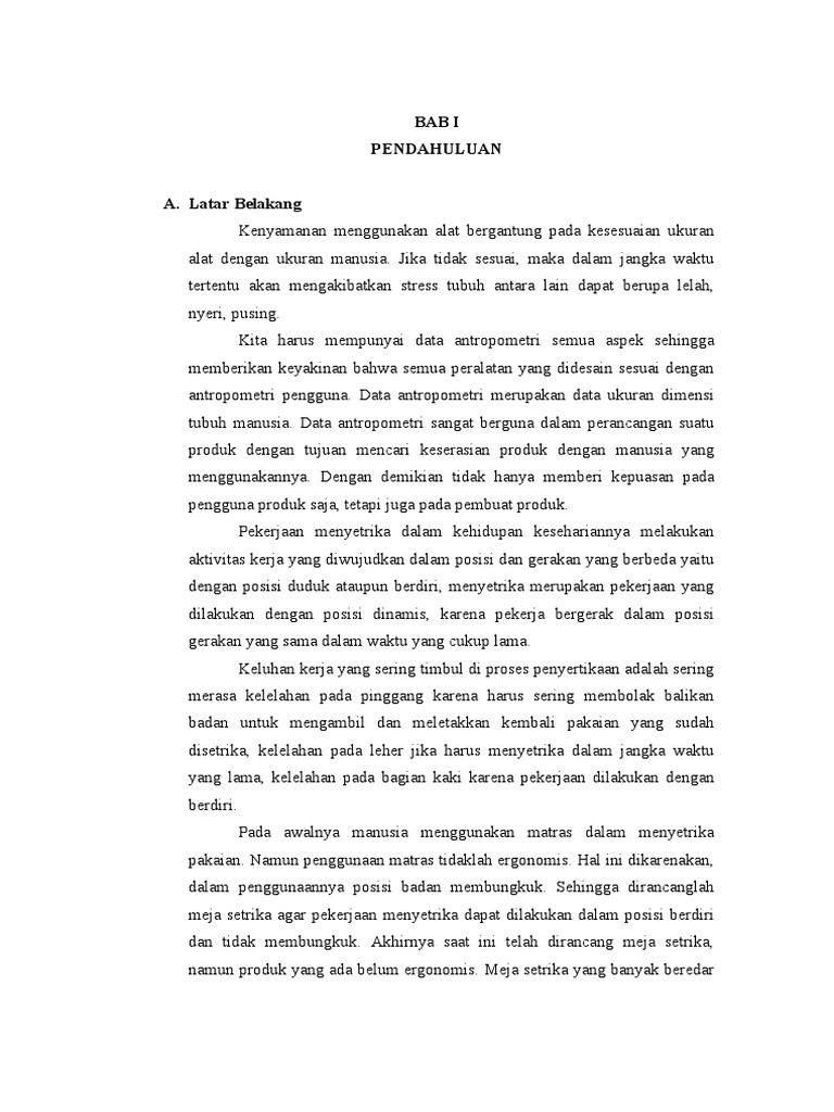  Desain  Meja  dan Kursi Setrika Ergonomis 