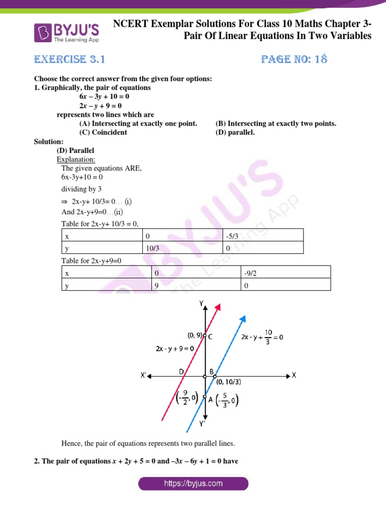 Ncert Exemplar Class 10 Maths Chapter 3 Pdf Equations System Of