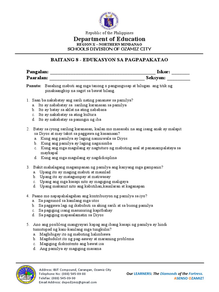 EsP Grade 8 PMAT | PDF
